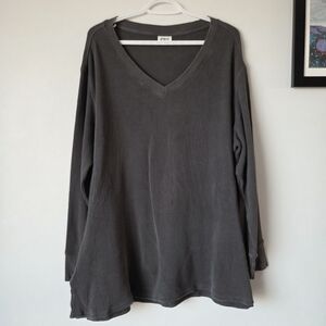 Pact Waffle Knit V-Neck Long Sleeve Top XXL Charcoal Grey 100% Organic Cotton